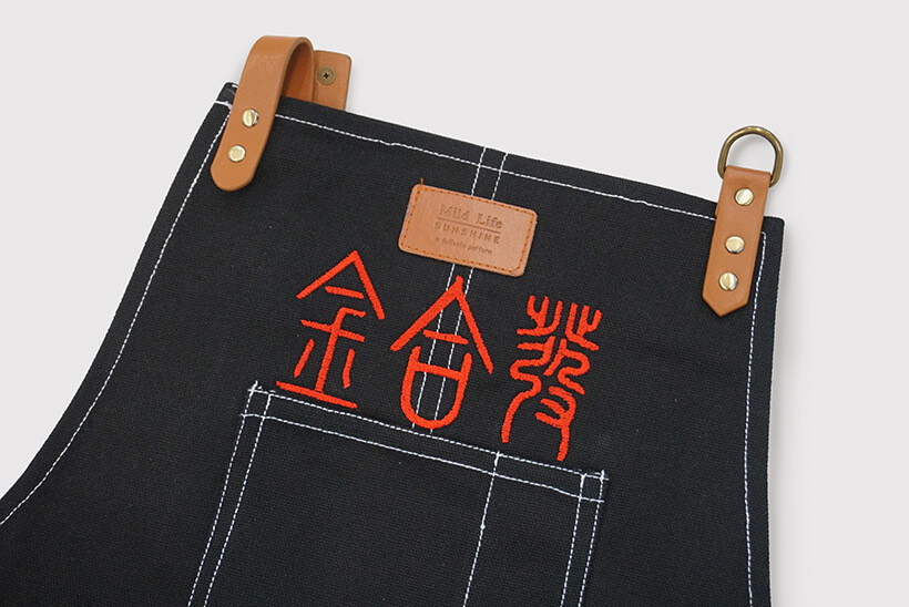 印刷範例-電腦刺繡-16安加厚帆布圍裙人工皮繞頸圍裙